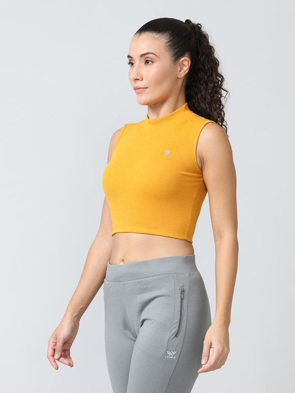 Women Mustard Solid High Neck Tank Top - STUNNER TANK -05-MS