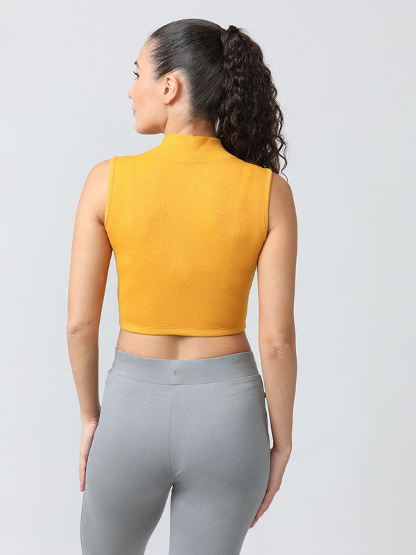 Women Mustard Solid High Neck Tank Top - STUNNER TANK -05-MS
