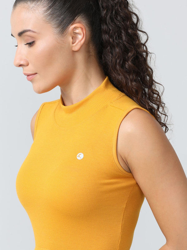 Women Mustard Solid High Neck Tank Top - STUNNER TANK -05-MS