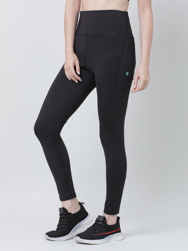 Women Black Solid Tights - Side View | Lovable India