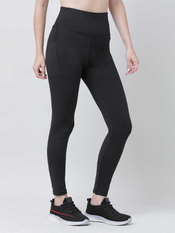 Women Black Solid Tights - Back View | Lovable India