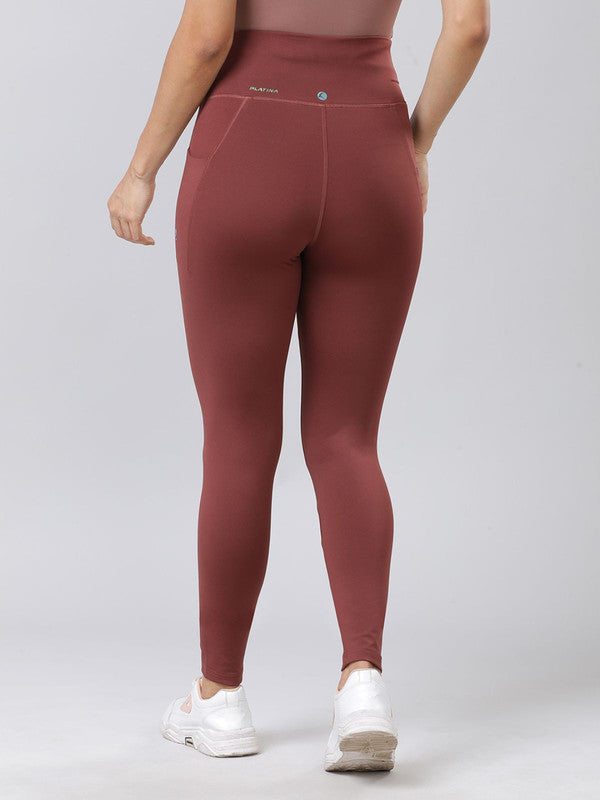 Women Brown Solid Tights - LAY UP-NJ