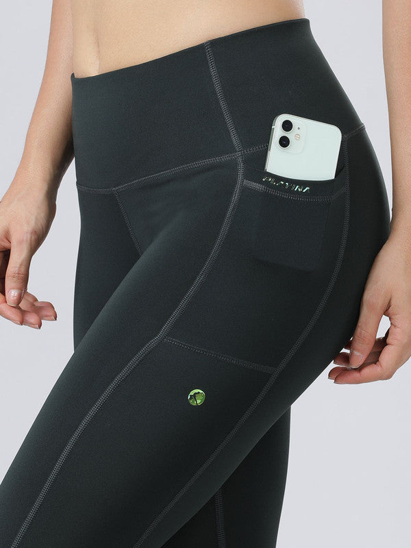 Women Dark Green Solid Tights - Base Runner-BA