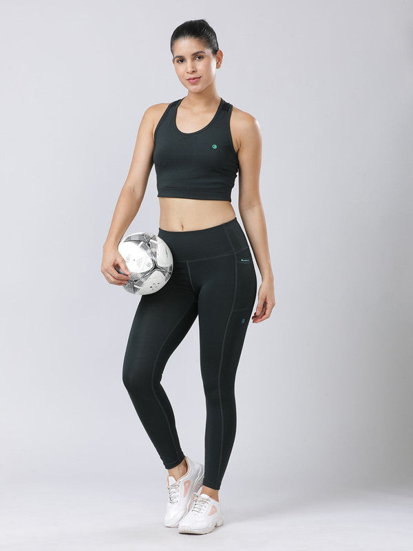 Women Dark Green Solid Tights - Base Runner-BA