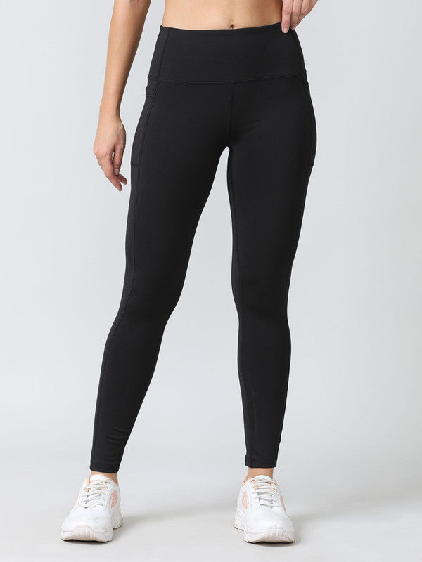 Women Black Solid Tights - Base Runner-BK
