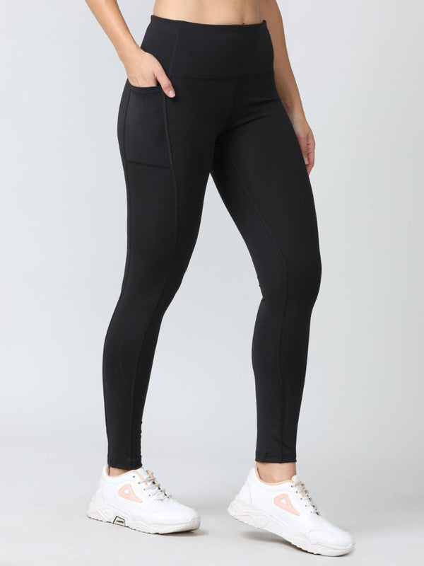 Women Black Solid Tights - Base Runner-BK