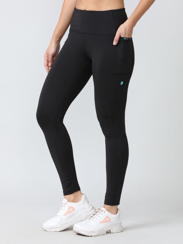 Women Black Solid Tights - Base Runner-BK