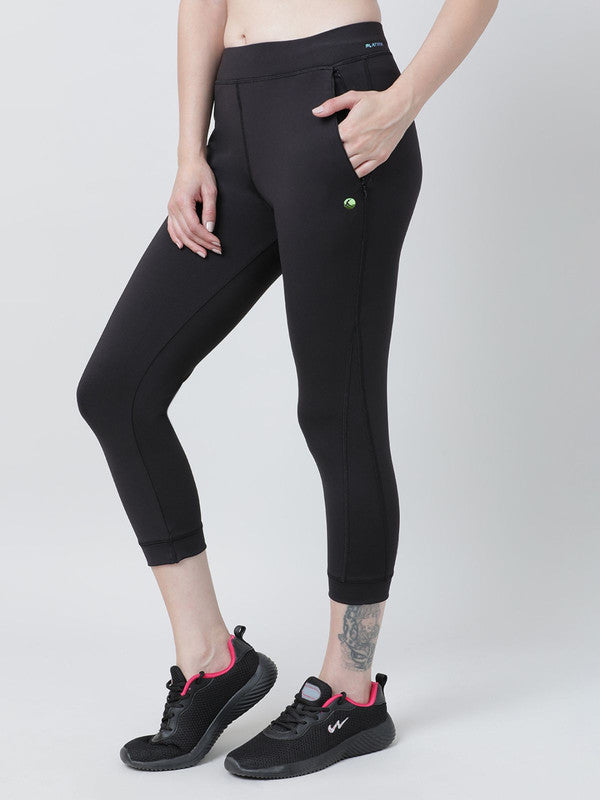 Women Black Solid Long Capri - LONG RANGE CAPRI-BK