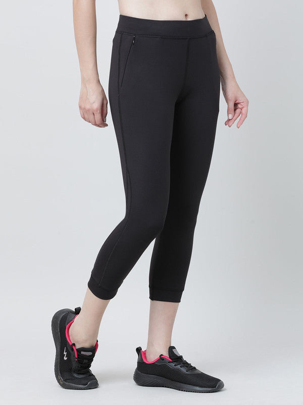 Women Black Solid Long Capri - LONG RANGE CAPRI-BK