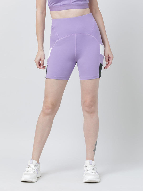 Women Purple and Dark green Solid Shorts - POINT SHORT-PA-BA
