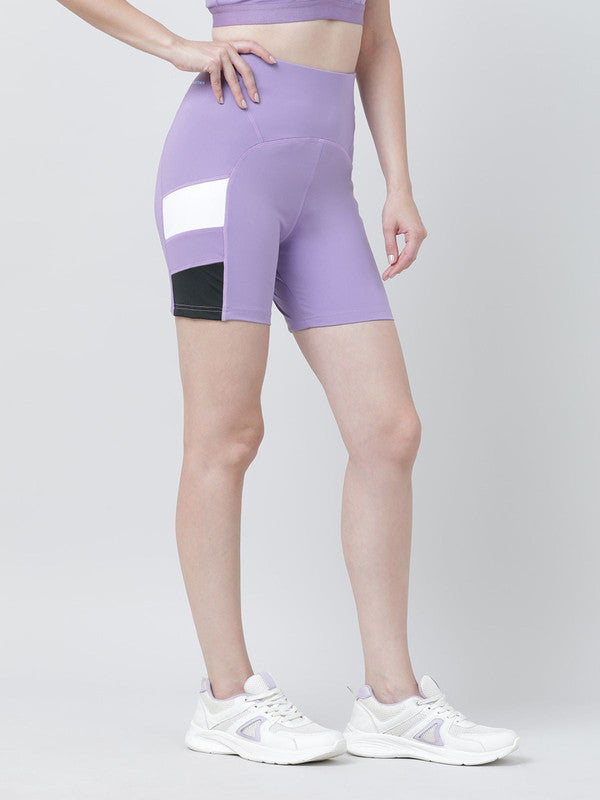Women Purple and Dark green Solid Shorts - POINT SHORT-PA-BA