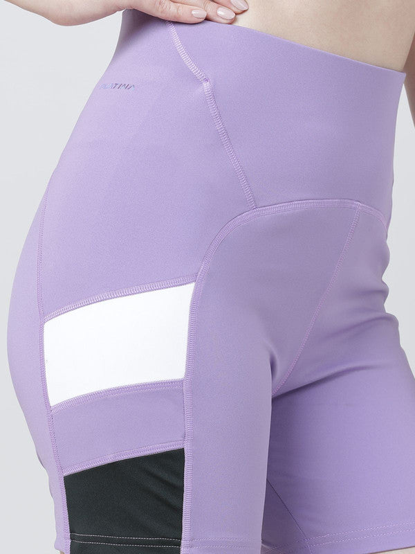 Women Purple and Dark green Solid Shorts - POINT SHORT-PA-BA