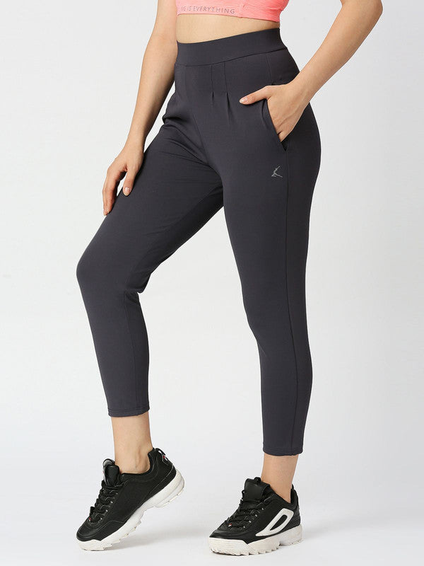 Women Steel Grey Solid Track Pant- THE EDGE PANT- STG