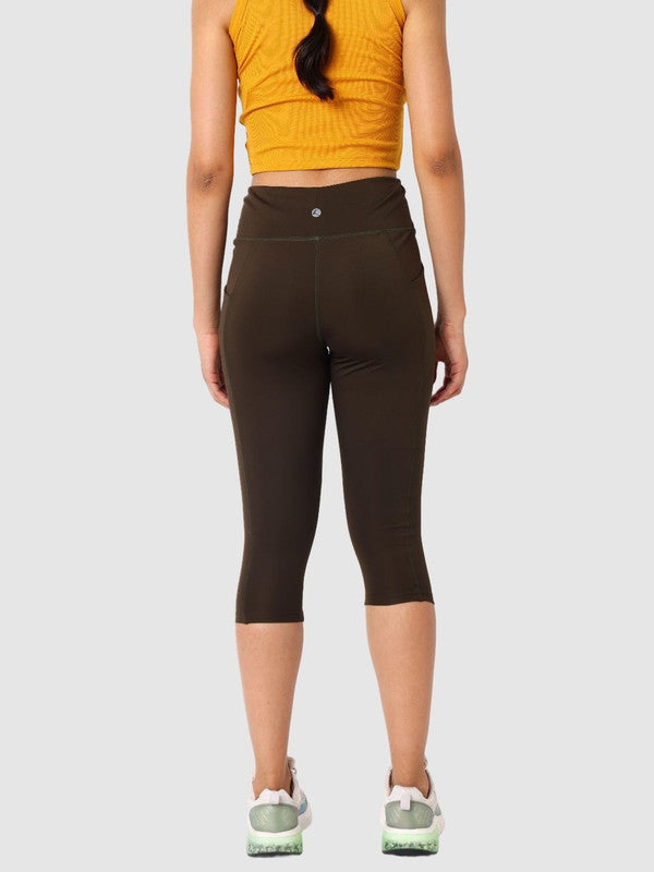 Women Dark Green/Bloom Algal Solid Capri with 1 pocket- RUNOVA CAPRI - BA