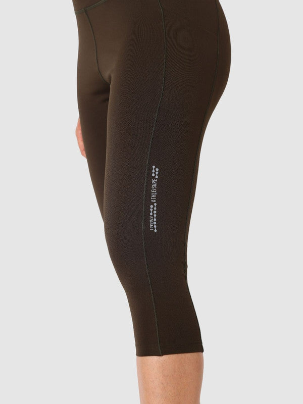 Women Dark Green/Bloom Algal Solid Capri with 1 pocket- RUNOVA CAPRI - BA