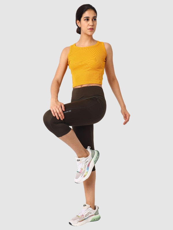 Women Dark Green/Bloom Algal Solid Capri with 1 pocket- RUNOVA CAPRI - BA