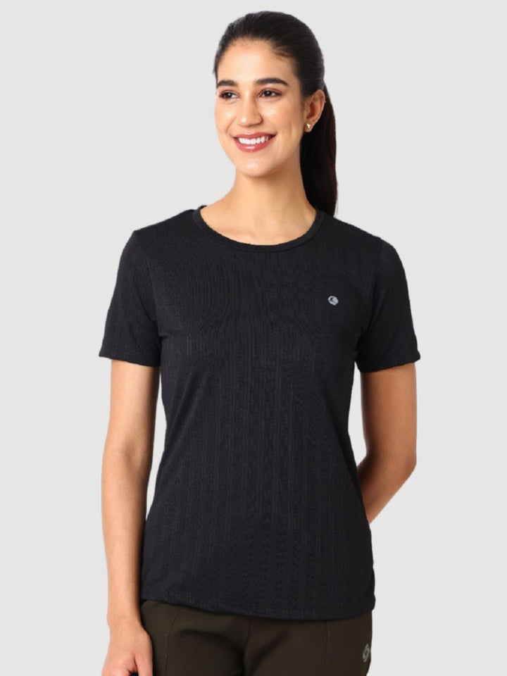 Women Black Self Design Tops & T-Shirts - VENTURA JAQ 01 - BK