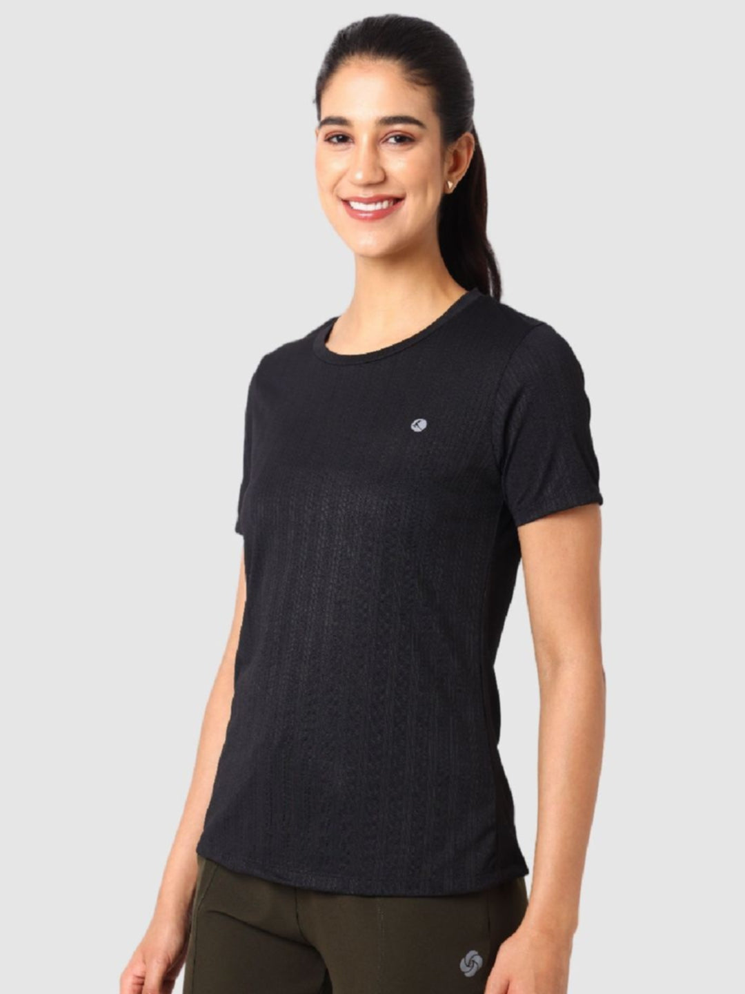 Women Black Self Design Tops & T-Shirts - VENTURA JAQ 01 - BK