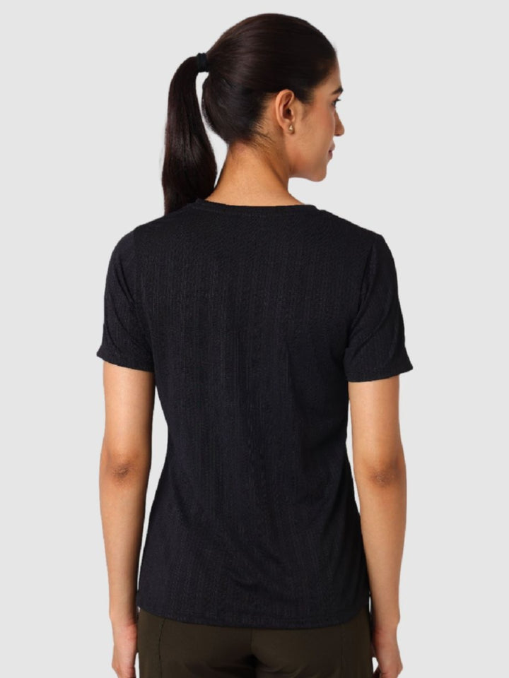 Women Black Self Design Tops & T-Shirts - VENTURA JAQ 01 - BK