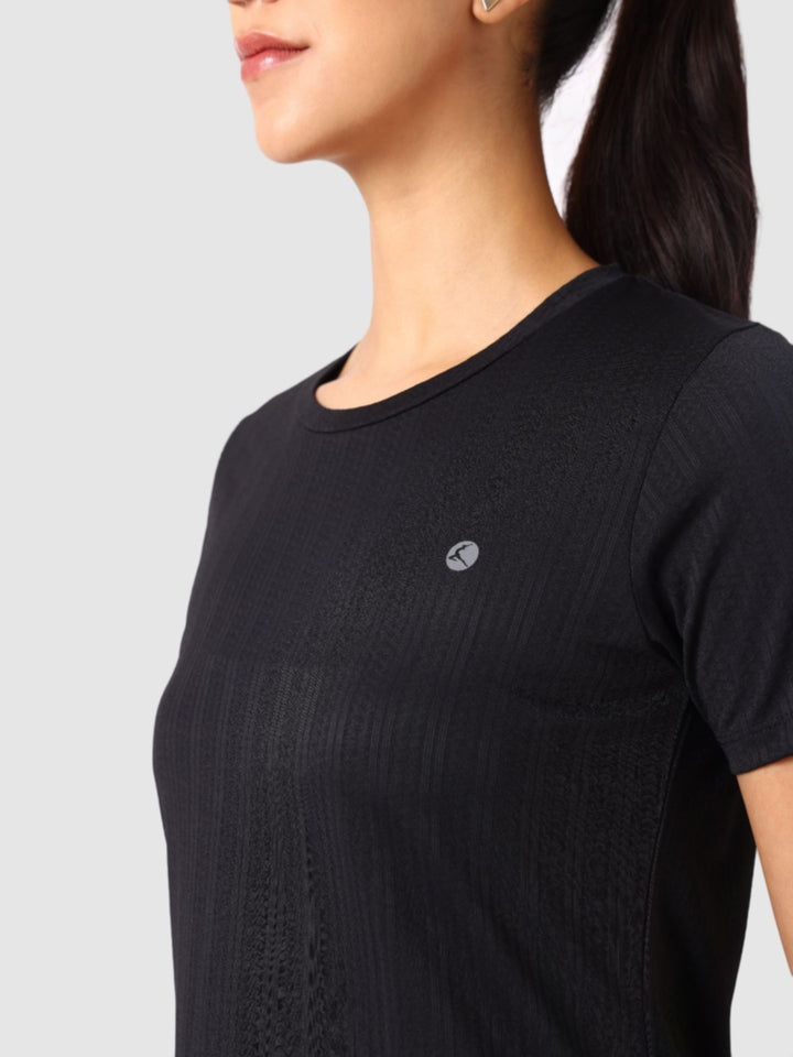 Women Black Self Design Tops & T-Shirts - VENTURA JAQ 01 - BK