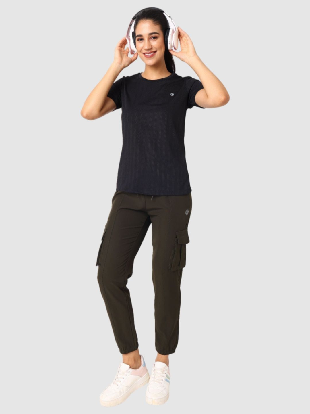 Women Black Self Design Tops & T-Shirts - VENTURA JAQ 01 - BK