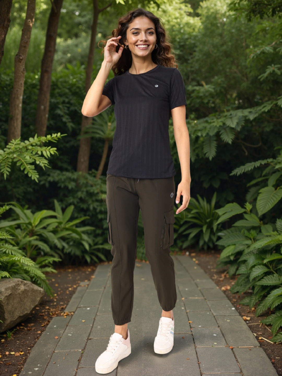 Women Black Self Design Tops & T-Shirts - VENTURA JAQ 01 - BK