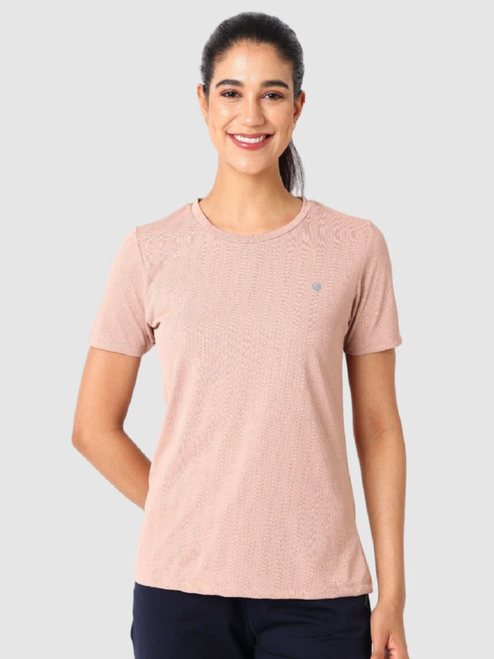 Women Beige Self Design Tops & T-Shirts - VENTURA JAQ 01 - Beige