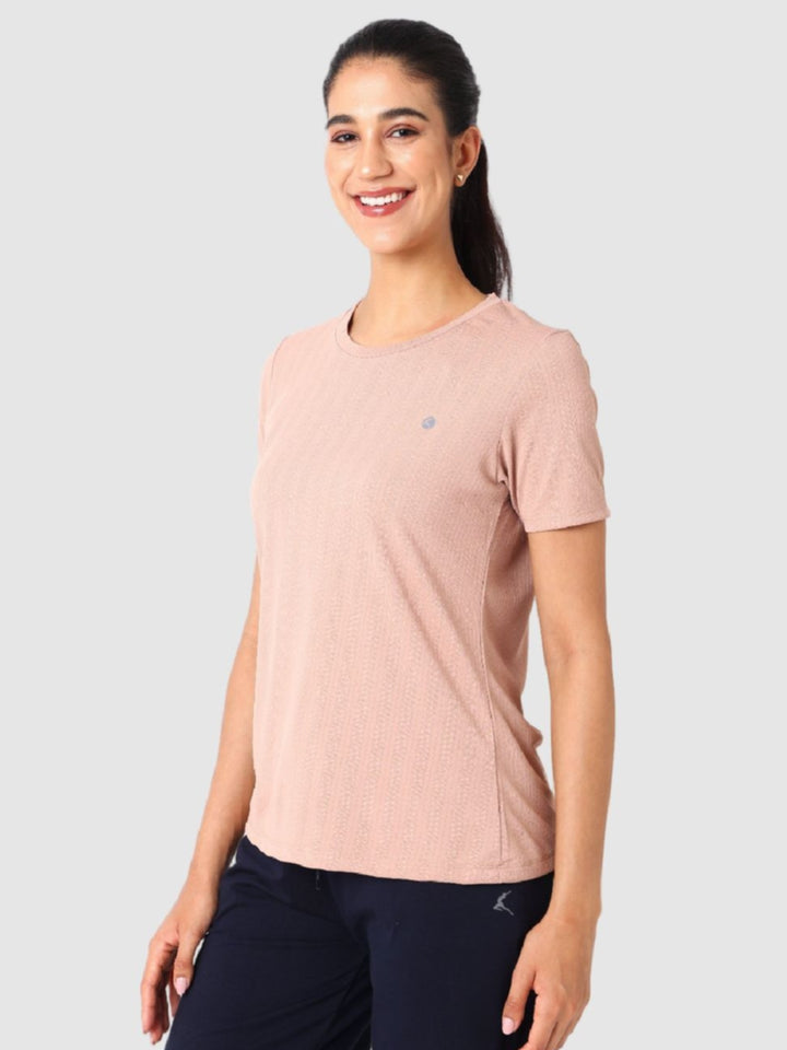 Women Beige Self Design Tops & T-Shirts - VENTURA JAQ 01 - Beige