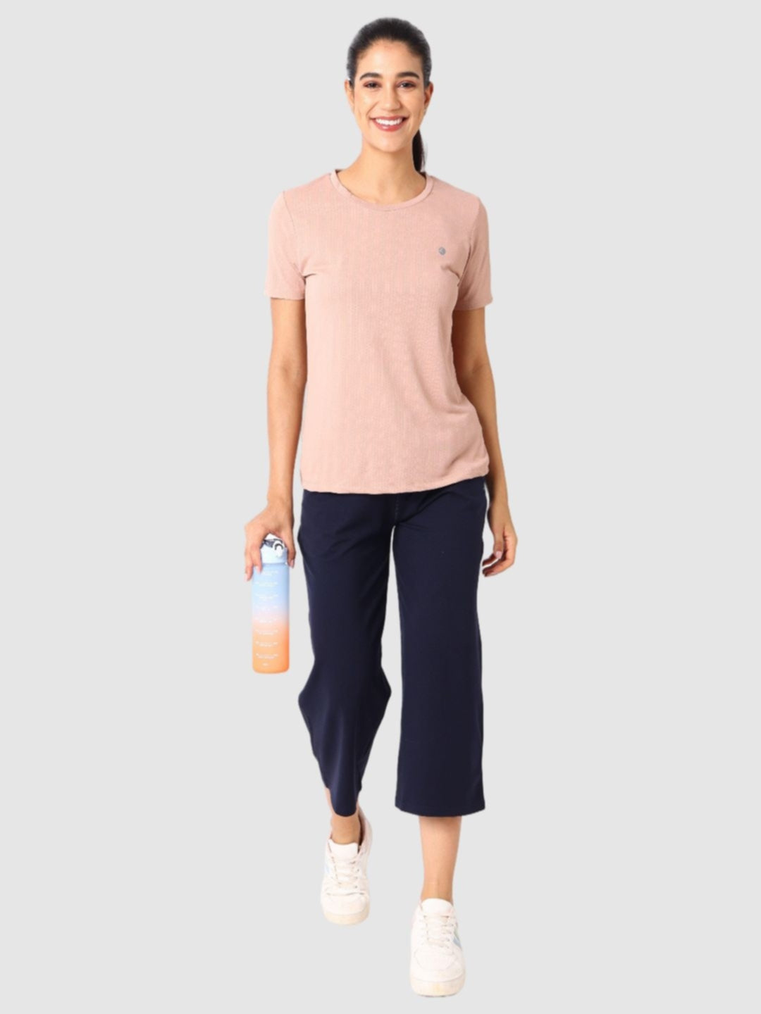 Women Beige Self Design Tops & T-Shirts - VENTURA JAQ 01 - Beige
