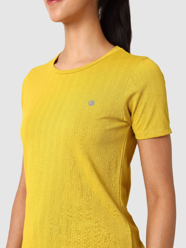 Women Mango Yellow Self Design Tops & T-Shirts - VENTURA JAQ 01 - Mango Yellow