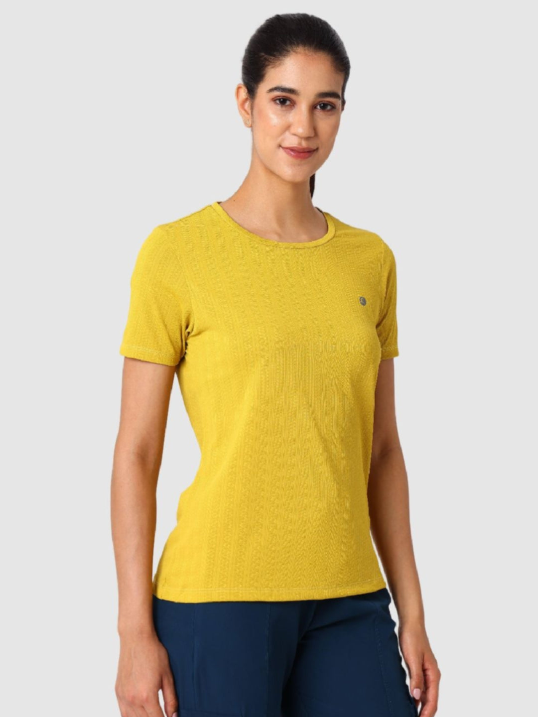 Women Mango Yellow Self Design Tops & T-Shirts - VENTURA JAQ 01 - Mango Yellow
