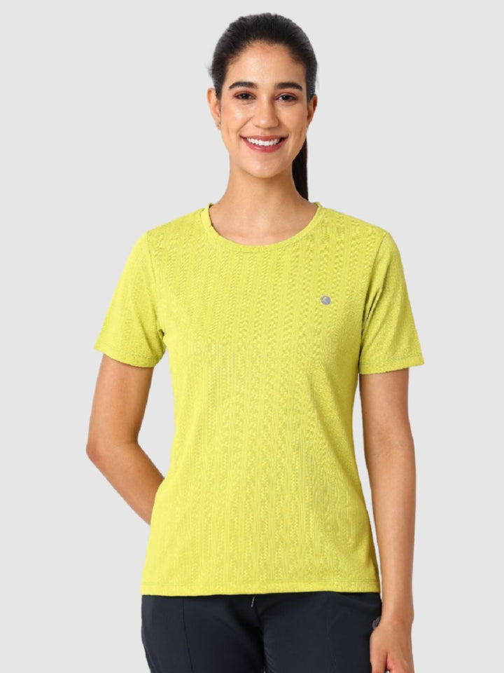 Women Yellow Self Design Tops & T-Shirts - VENTURA JAQ 01 - PT