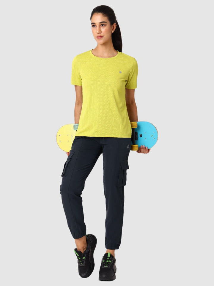 Women Yellow Self Design Tops & T-Shirts - VENTURA JAQ 01 - PT