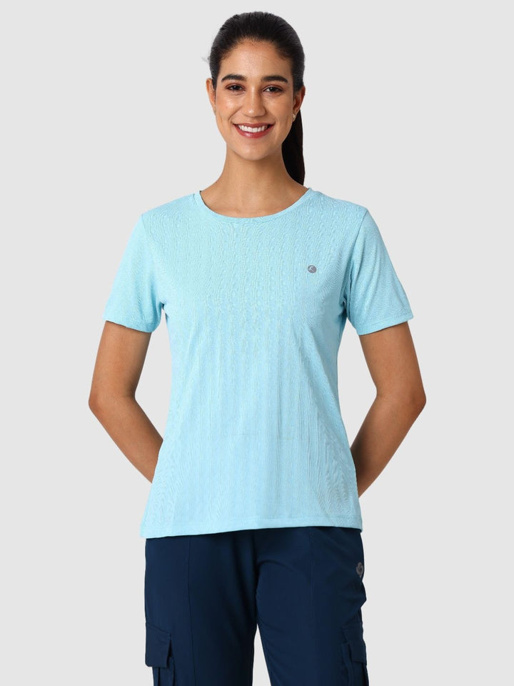 Women Sea Blue Self Design Jacquard Tops & T-Shirts - VENTURA JAQ 02 - SB