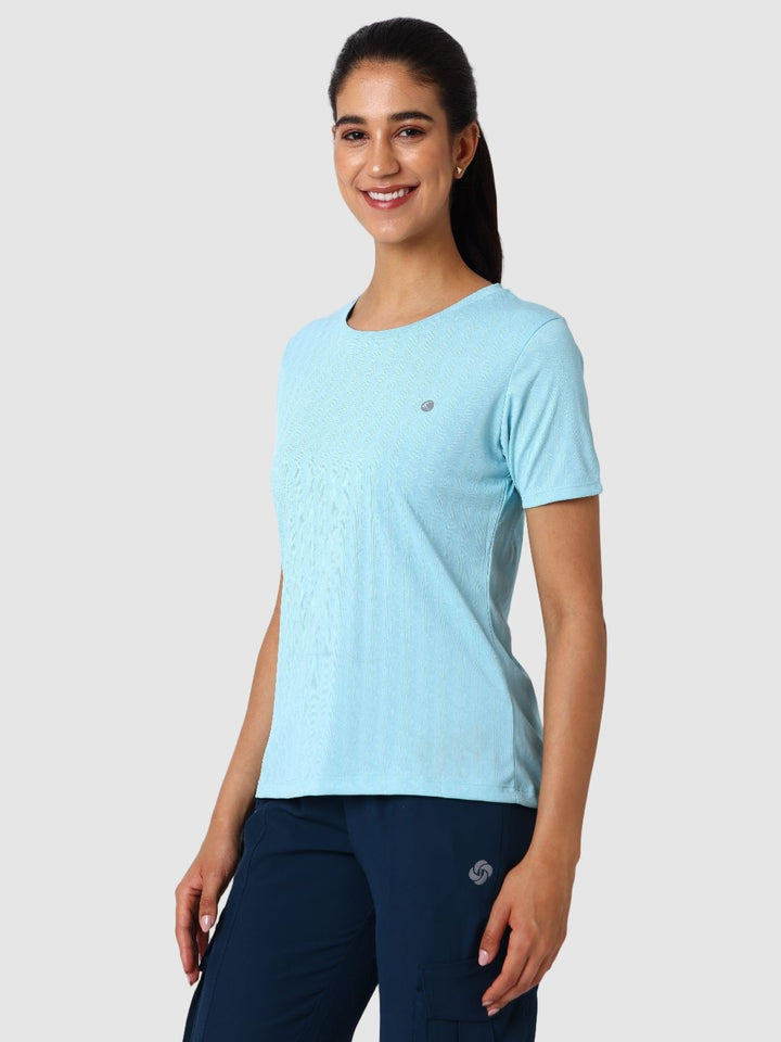 Women Sea Blue Self Design Jacquard Tops & T-Shirts - VENTURA JAQ 02 - SB