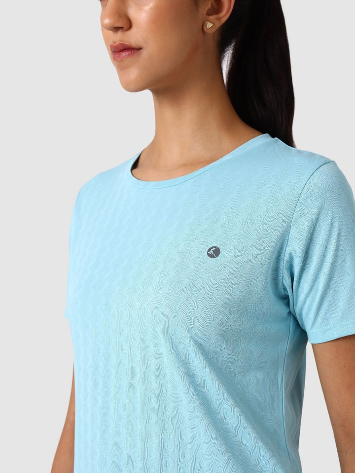 Women Sea Blue Self Design Jacquard Tops & T-Shirts - VENTURA JAQ 02 - SB