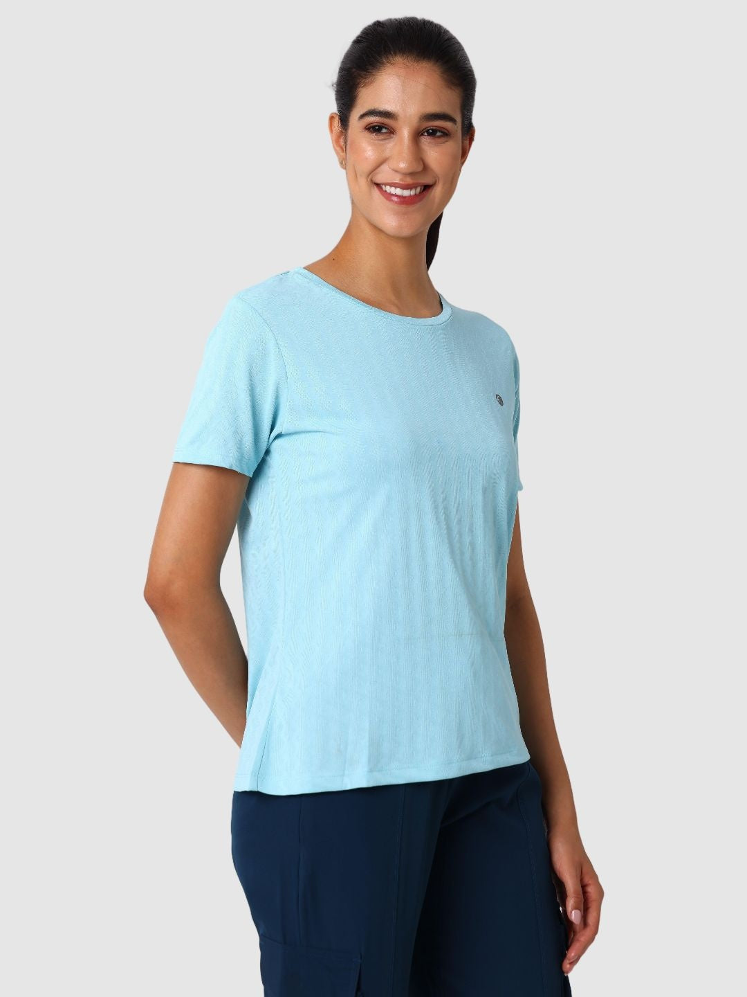 Women Sea Blue Self Design Jacquard Tops & T-Shirts - VENTURA JAQ 02 - SB