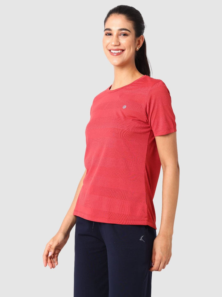 Women Brick Red Self Design Tops & T-Shirts  - VENTURA JAQ 03 - BR