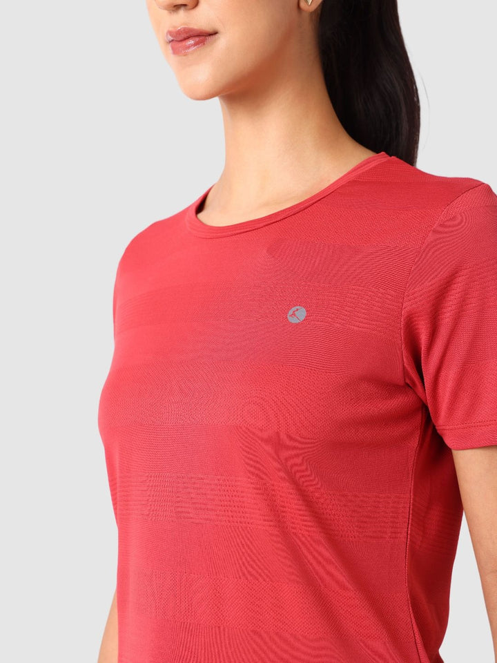 Women Brick Red Self Design Tops & T-Shirts  - VENTURA JAQ 03 - BR