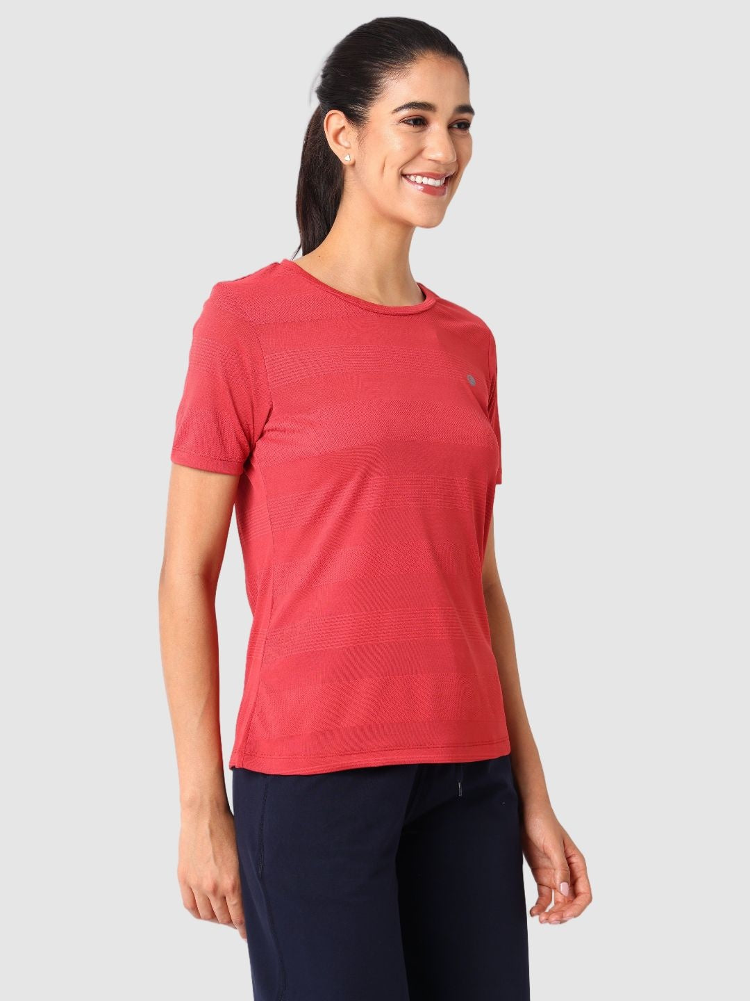 Women Brick Red Self Design Tops & T-Shirts  - VENTURA JAQ 03 - BR