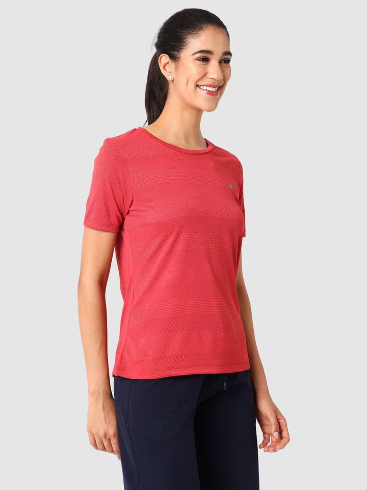 Women Brick Red Self Design Tops & T-Shirts  - VENTURA JAQ 03 - BR