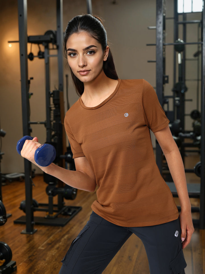 Women Brown Self Design Tops & T-Shirts  - VENTURA JAQ 03 - BW