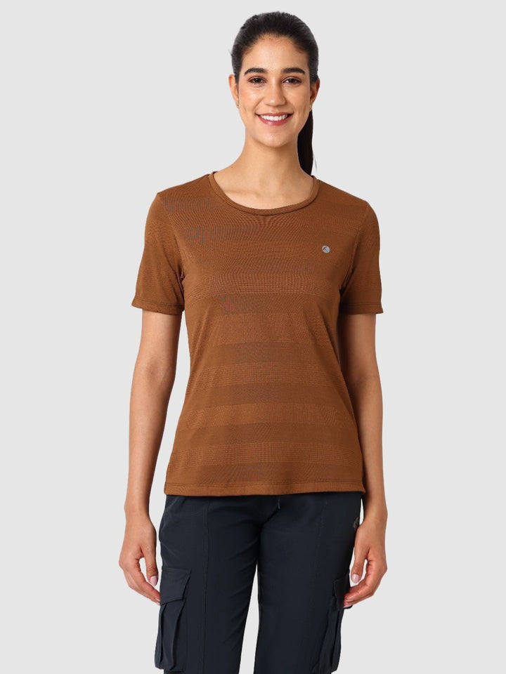 Women Brown Self Design Tops & T-Shirts  - VENTURA JAQ 03 - BW
