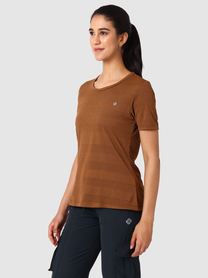 Women Brown Self Design Tops & T-Shirts  - VENTURA JAQ 03 - BW