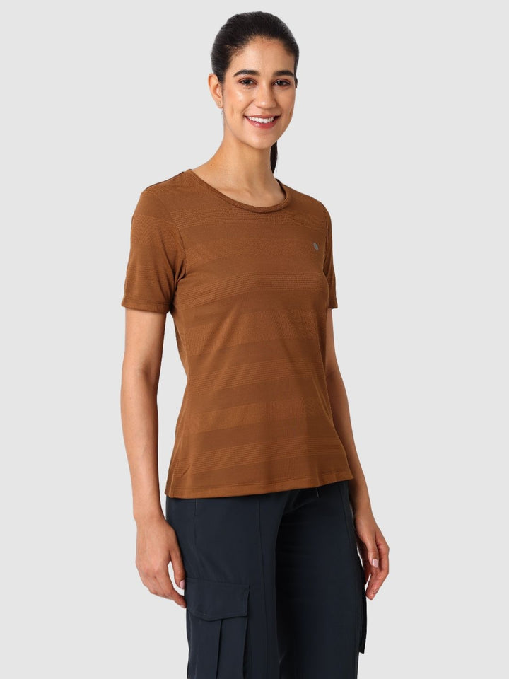 Women Brown Self Design Tops & T-Shirts  - VENTURA JAQ 03 - BW