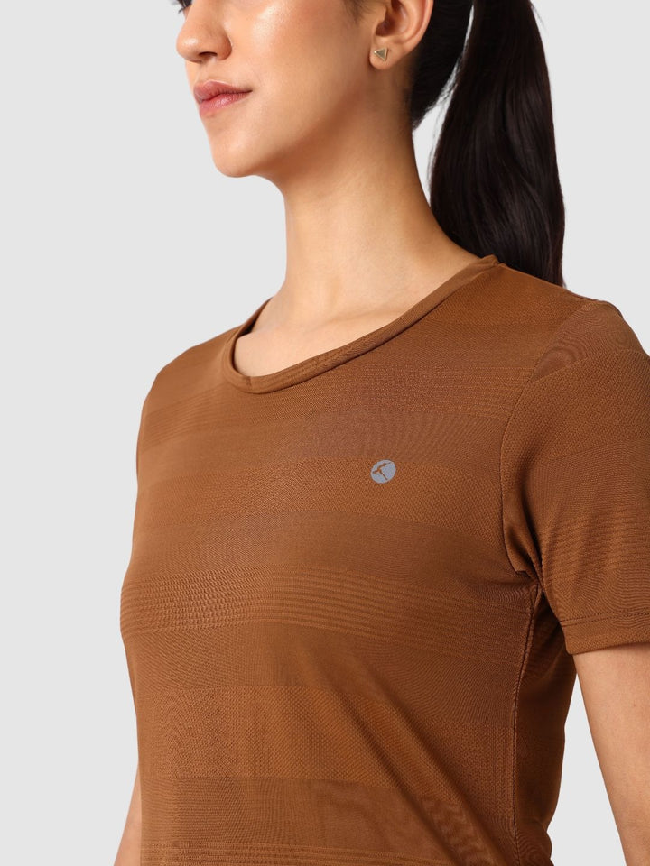 Women Brown Self Design Tops & T-Shirts  - VENTURA JAQ 03 - BW