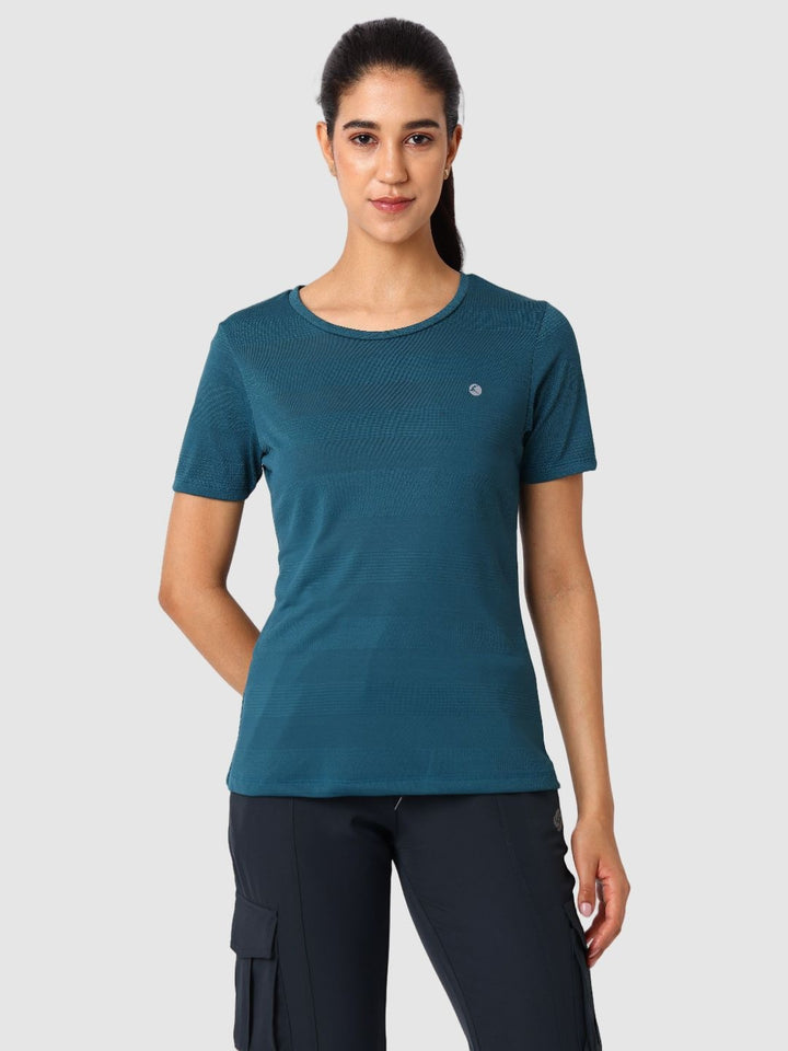 Women Aqua Blue Self Design Tops & T-Shirts  - VENTURA JAQ 03 - AB