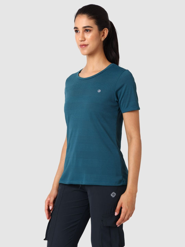 Women Aqua Blue Self Design Tops & T-Shirts  - VENTURA JAQ 03 - AB