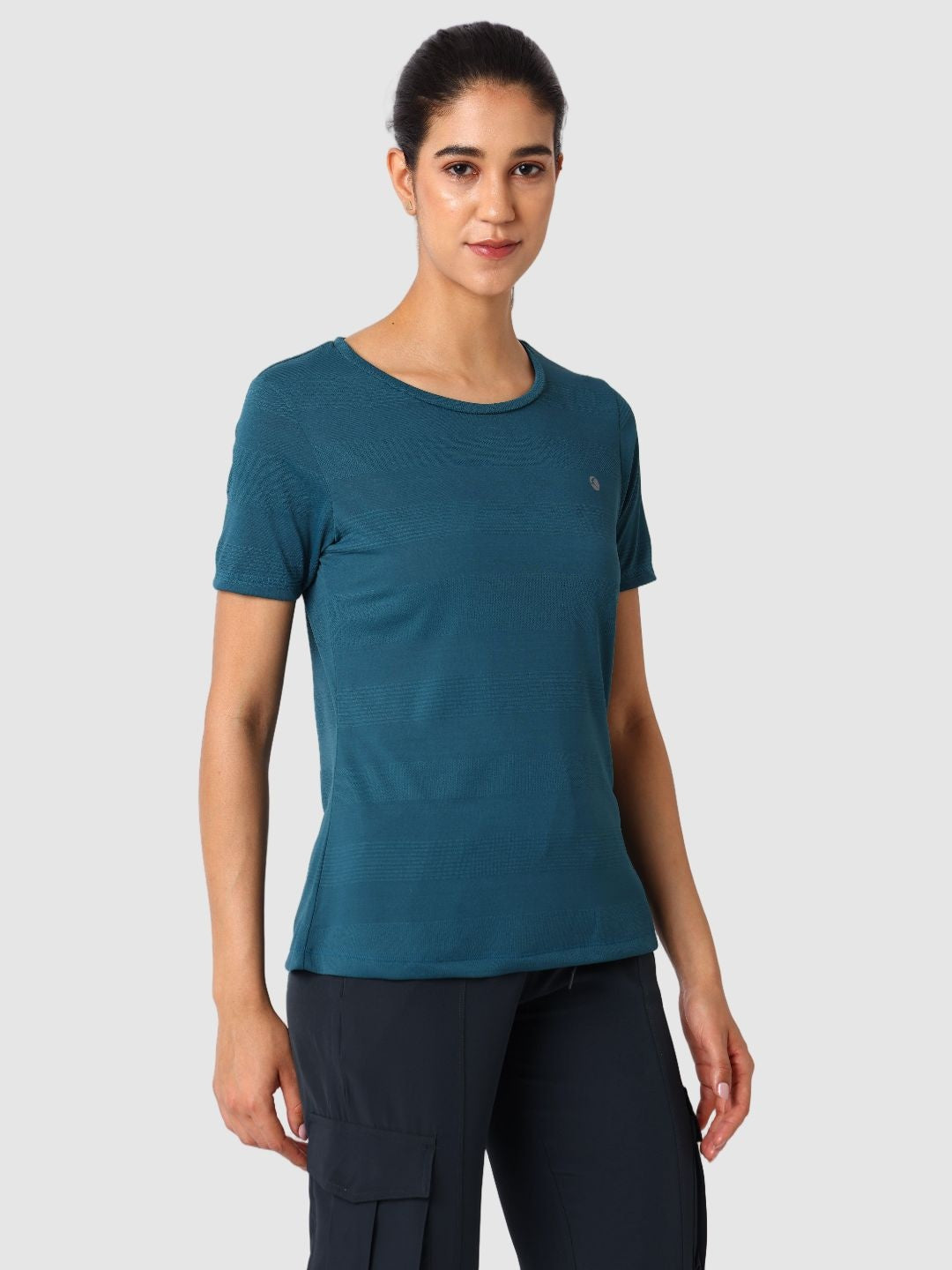 Women Aqua Blue Self Design Tops & T-Shirts  - VENTURA JAQ 03 - AB