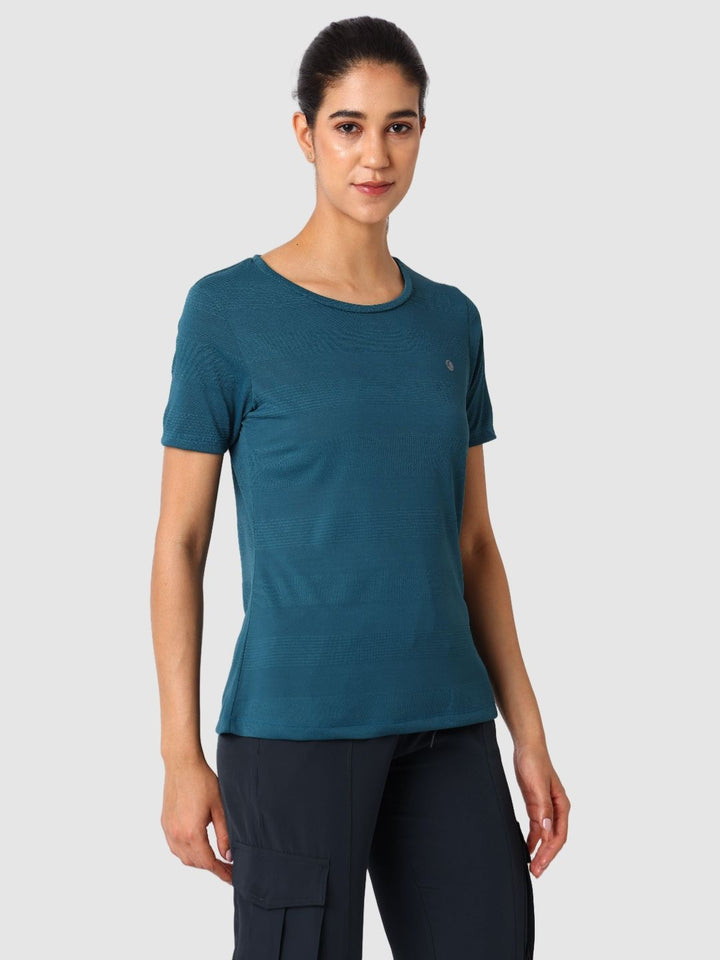 Women Aqua Blue Self Design Tops & T-Shirts  - VENTURA JAQ 03 - AB